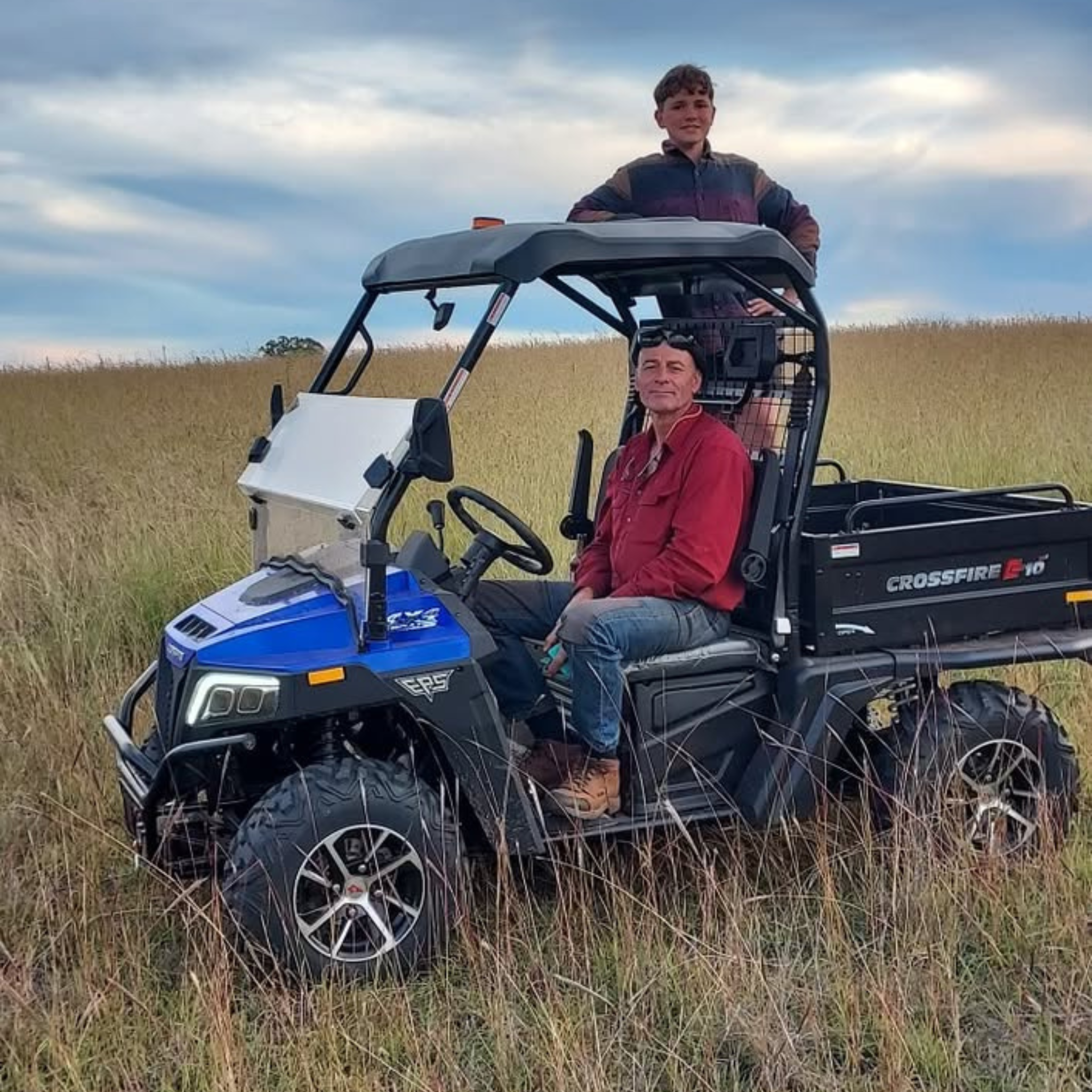Guests riding in an ATV during a guided farm tour at Evergrow Farm in Inverell.